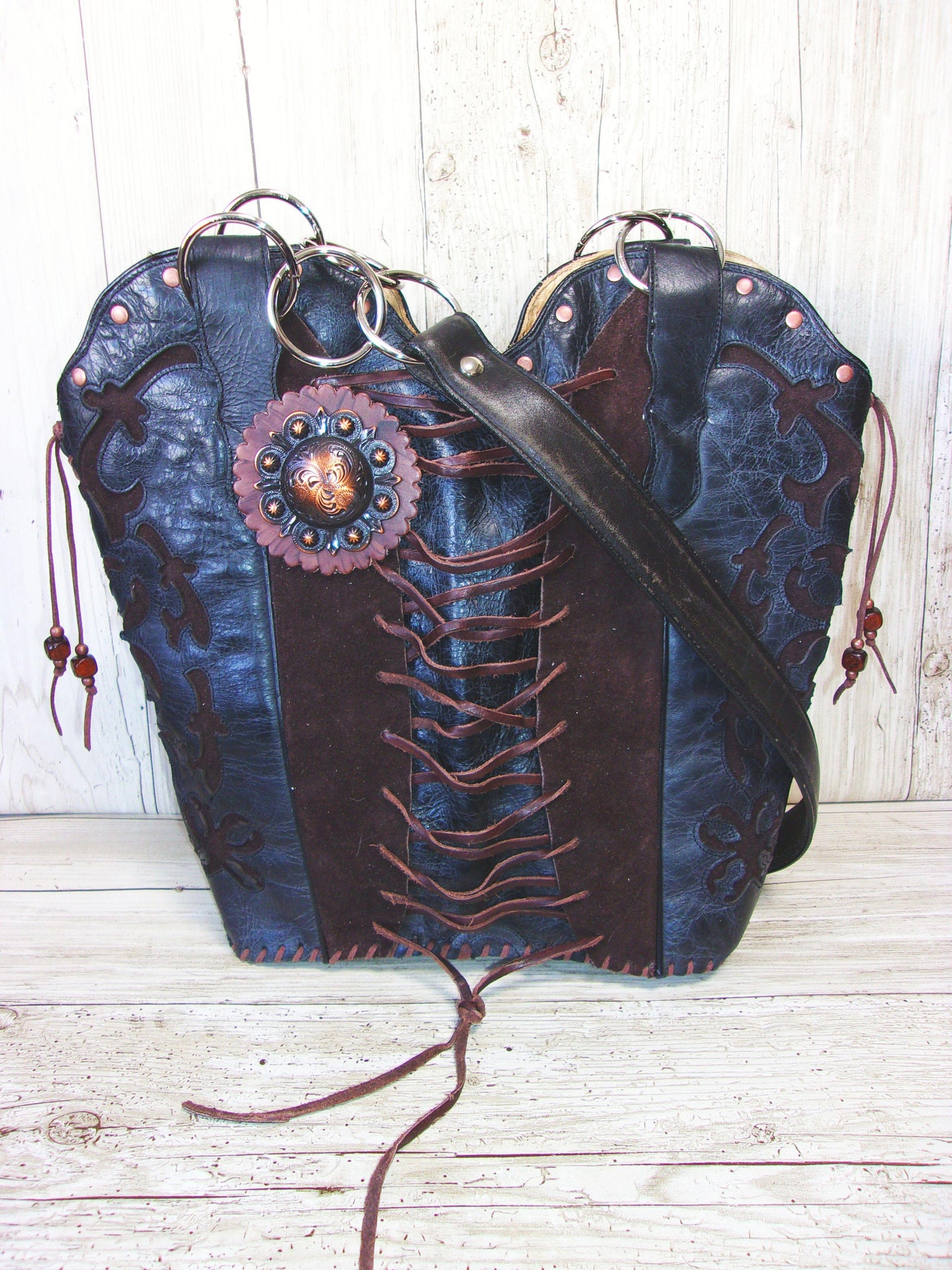 Double Cowboy Boot Purse DB326 handcrafted from cowboy boots. Shop Handbags at ChrisThompsonBags.com and buy the best boot top purse, Country Chic, country fashion, country style, cowboy boot lover, cowboy boot purse, Cowgirl Chic, cowgirl style, luxury handbag, rodeo purse, western chic, western fashion, western style at Chris Thompson Bags.